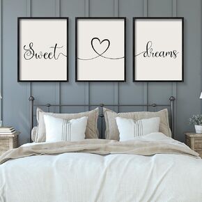 Ronasip Sweet Dreams Wall Decor for Bedroom Set of 3 Framed Wall Art for Farmhouse Rustic Home Master Bedroom Decor (11"x14", Gray)