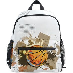 ZAZYXTJ Basketball Kids Backpack for Boys Girls Toddler Backpack with Chest Strap Name Tag Preschool Backpack 3-8 Years Old