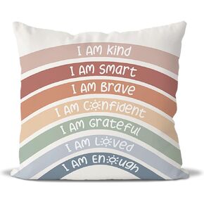 QIYUHOY Rainbow Classroom Throw Pillow Covers, Book Center Calming Corner Playroom Decor Pillow Case, Blue Pillow Cover, I Am Kind Smart Brave Confidence 18x18 Inch Pillowcase（Blue）