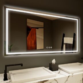 B&C 72"x36" Lighted Bathroom Mirror Wall Mounted|High Lumen LED Lights with CRI>95| Plug/Wall Switch Ready|Vertical or Horizontal|Defogger and Dimmer with Memory|Touch Switch|Non-Copper Silver Backed