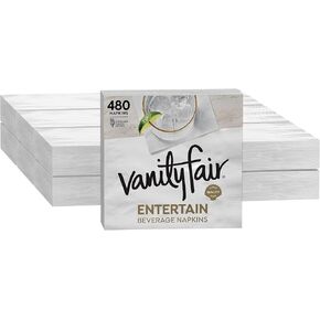 Vanity Fair 35134 Entertain Beverage Napkin, 2-Ply, White