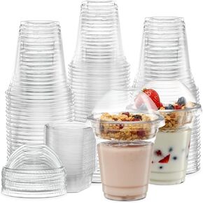 ELEGANT DISPOSABLES 9 oz Plastic Parfait Cups with 2 oz Inserts & Lids 50, Sets 9 OUNCE Yogurt Containers
