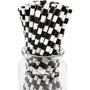 Black Striped Paper Straws, Pack of 100 Black White Stripes Paper Straws, 100% Biodegradable Disposable Drinking Straws for Restaurants, Juices, Smoothies in Saudi Arabia