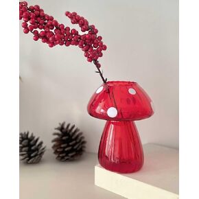 Mushroom Vase Cute Vase for Flowers, Small Vase Plant Indoor, Centerpiece Mushroom Decor Red Vase for Table, Mushroom Vase Cottagecore Decor