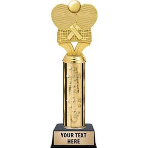 Crown Awards Table Tennis Paddles with Net Trophy On Black Base, Gold Stars Ping Pong Trophy with Custom Engraving Prime