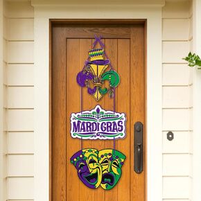 Mardi Gras Door Decorations,32*14In Carnival Hanging Banner Front Porch Signs Masquerade Mask Hat Hanger Outdoor Indoor Wall Window Paper Ornaments Party Favors Supplies For Home Birthday Street Decor in Saudi Arabia