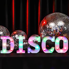 Disco LED Marquee Lighted Sign Disco Party Decorations Large Battery Powered Light up Alphabet Letter Table Sign for Holiday Wedding Dance and Music Festivals Decor Club Stage Props