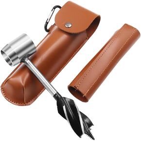 Bushcraft Hand Auger Wrench,Manual Hole Maker Multitool with Leather Case Bushcraft Gear for Survival Settlers,Camping,Outdoor,Hiking