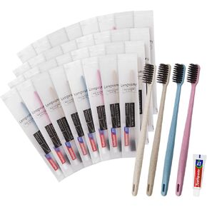 Disposable Toothbrush, Toothbrush Bulk, Bulk Toothbrush and Toothpaste Sets, 4 Colors, Individually Packaged, Delicate and Practical, Suitable for Hotel, Home, Travel, Camping (PACK-20)