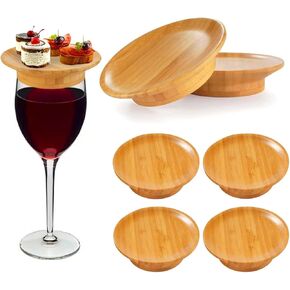 Wine Glass Charcuterie Topper, Dual Use Bamboo Coasters/Wine Glass Topper, Round Wine Glass Charcuterie Board Topper, For Family Gatherings, Restaurants, Bars (4 Pack)