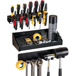 Wall Mount Hand Tool Organizer - Screwdriver Pliers Organizer, Hammer Holder, Wrench Organizer, Power Tool Organizer, 3PCS Alloy Steel Hand Tool Storage Rack for Garage Workshop (Grey)