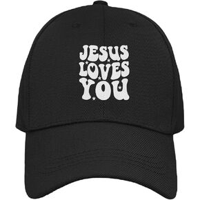 Jesus Loves You - Christian Cross Baseball Cap for Men Women Adjustable Unstructured Low Profile Cotton Dad Hat Black