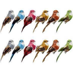 LWINGFLYER 12PCS Colorful Artificial Birds for Decoration Crafts Wreaths Tree Ornaments Floral Arrangements, 4Inch Clip on Simulation Foam Realistic Feather Birds Song Bird