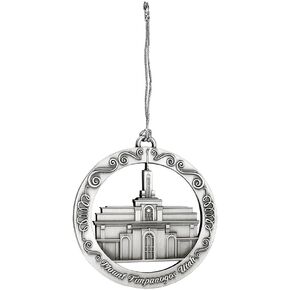 LDS Temple Ornament by Ringmasters | Antique Silver-Finish Hanging Ornament | LDS Missionary Ornament Exchange Ideas, (Mt Timpanogos Utah)