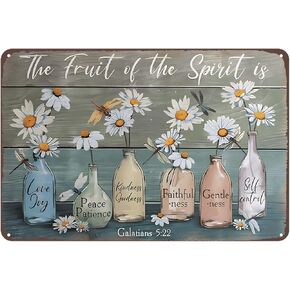 Aenaon Dragonfly and Flower Retro Metal Tin Sign The Fruit of The Spirit Tin Sign Home Bar Patio Cave Wall Vintage Decor Novelty Sign 8x12 Inches