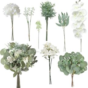 ZIFTY Artificial Greenery Stems Box Set Fake Flowers for Wedding 33 Pcs with 8 Kinds of Fake Plants for DIY Bouquets Floral Arrangement Table Centerpieces Decoration Eucalyptus Stems for Home Decor