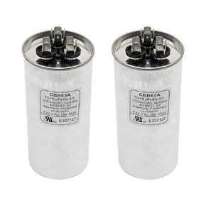 70+5uF±5% 70/5MFD 370V/440V CBB65A Dual Run Start Round Capacitor for AC Motor Run, Fan Start, Condenser Straight Cool or Heat Pump Air Conditioner (2/Pack)