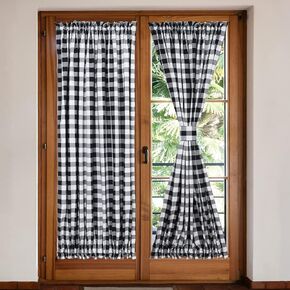 2 Pcs French Door Curtains Buffalo Plaid Sidelight Curtains Rod Pocket Front Door Window Curtains Panels with Bonus Tiebacks, Red and Black, 25 x 72 Inch