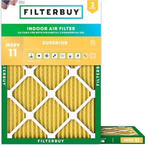 Filterbuy 15x20x1 Air Filter MERV 11 Allergen Defense (2-Pack), Pleated HVAC AC Furnace Air Filters Replacement (Actual Size: 14.50 x 19.50 x 0.75 Inches)