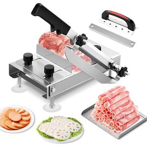 Manual Frozen Meat Slicer, LMYYGOO Stainless Steel Hand Thin Meat Cutter Slicer for home Hot Pot, Korean BBQ, Beef Mutton Rolls, Vegetable Fruit Slicing (includes a spare sharp blade & a plate)
