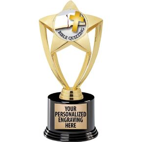 Crown Awards Bible Quiz Trophy, 8" Gold Star Bible Quizzing Trophies with Deluxe Round Base Prime