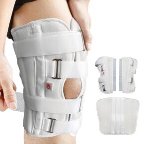 Straight Leg Brace Tri-Panel Orthopedic Knee Immobilizer 12" Long Adjustable Side Panels Knee Splint – Lightweight Universal Leg Brace for Adolescent, Women and Men - White