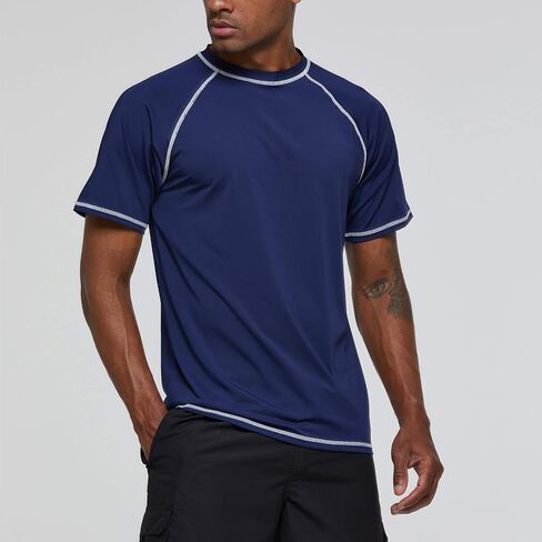 TENEMT Men’s UPF 50+ Rash Guard Short Sleeves Swim Shirts Athletic Beach Workout Swimwear Loose Fit in Saudi Arabia