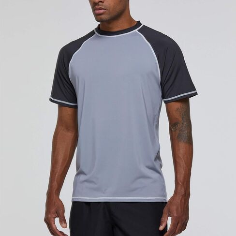 TENEMT Men’s UPF 50+ Rash Guard Short Sleeves Swim Shirts Athletic Beach Workout Swimwear Loose Fit in Saudi Arabia