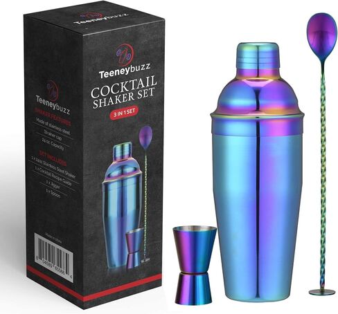 24 oz Cocktail Shaker Bartender Set, Stainless Steel Martini Shaker with Built-in Bartender Strainer & Popular Cocktail Recipes Booklet, Professional Bartender Tool for Home or Bar in Saudi Arabia