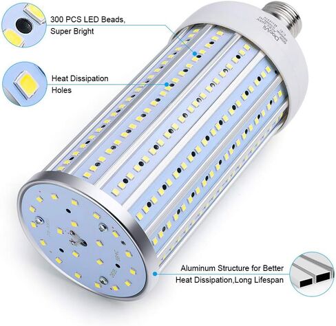 60 Watt LED Corn Light Bulb(500W Equivalent),5500 Lumen 6500K,Cool Daylight White LED Street and Area Light,E26/E27 Medium Base,for Outdoor Indoor Garage Factory Warehouse High Bay Barn and More in Saudi Arabia