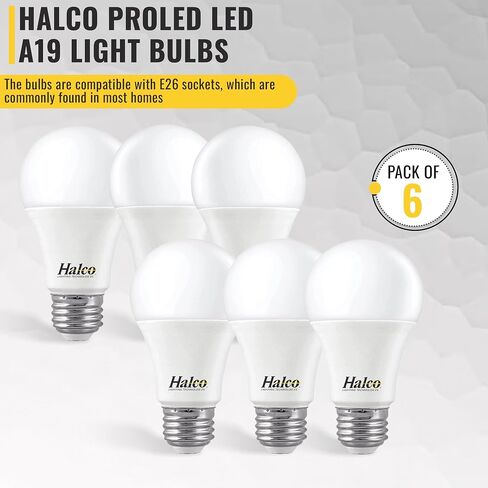 مصابيح Halco ProLed LED A19 2 غير قابلة للتعتيم، متجمد 120 فولت، 60 وات كفاءة مكافئة 9 وات، 720 لومن، 15000 ساعة، E26، 6 عبوات (3000 كيلو أبيض دافئ) in Kuwait