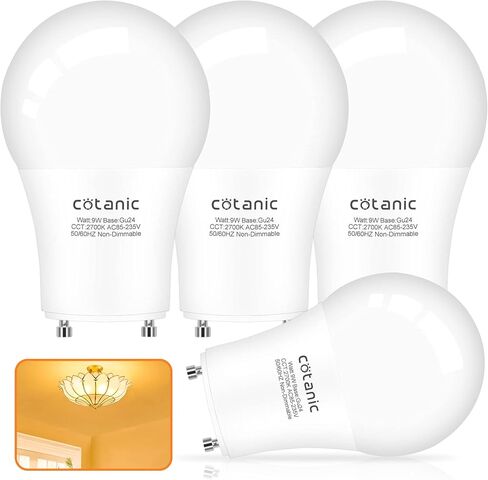 لمبة الإضاءة Cotanic GU24 4000K ضوء النهار A19 LED لمروحة السقف، 2 لمبات إضاءة شوكية مع قاعدة قفل ملتوية GU24 9W 60W CFL بديلة، 900LM، غير قابلة للتعتيم، 4 عبوات in Saudi Arabia