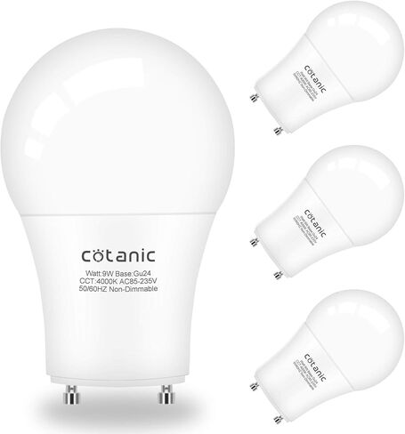 لمبة الإضاءة Cotanic GU24 4000K ضوء النهار A19 LED لمروحة السقف، 2 لمبات إضاءة شوكية مع قاعدة قفل ملتوية GU24 9W 60W CFL بديلة، 900LM، غير قابلة للتعتيم، 4 عبوات in Saudi Arabia