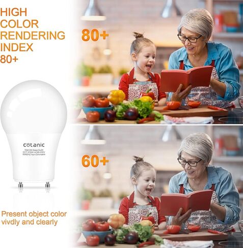لمبة الإضاءة Cotanic GU24 4000K ضوء النهار A19 LED لمروحة السقف، 2 لمبات إضاءة شوكية مع قاعدة قفل ملتوية GU24 9W 60W CFL بديلة، 900LM، غير قابلة للتعتيم، 4 عبوات in Saudi Arabia
