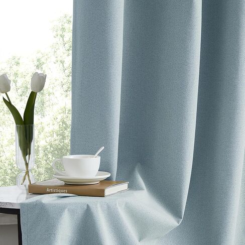 Light Blue 100% Blackout Curtains for Bedroom, Thermal Insulated Linen Look Grommet Window Curtain Drapes with Black Back for Living Room, 52 x 63 Inch Length, 2 Panels in Saudi Arabia