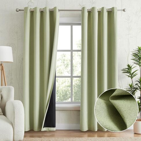 Light Blue 100% Blackout Curtains for Bedroom, Thermal Insulated Linen Look Grommet Window Curtain Drapes with Black Back for Living Room, 52 x 63 Inch Length, 2 Panels in Saudi Arabia