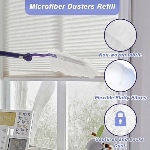 100 PCS Disposable Duster Refills Compatible with Swiffer Duster, Replacement Thickened Duster Refills & 2 Handle, Heavy Duty Multi Surface Duster Refills for Home, Office, Blinds, Ceiling Fans in Saudi Arabia