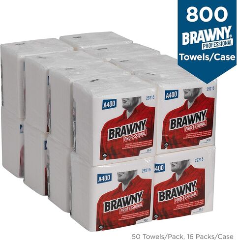 منشفة تنظيف Brawny Professional 1/4-Fold A400 للاستعمال مرة واحدة من GP PRO (جورجيا والمحيط الهادئ)، أبيض، 29215، 50 منشفة في كل عبوة، 16 عبوة في كل علبة (800 إجمالي) in Kuwait