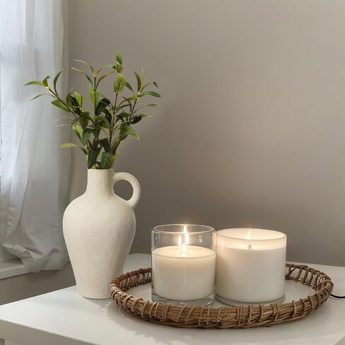 10" Matte Textured White Ceramic Vase, Including 2 Pcs 20 Inch Olive Branches for Vases, Decorative Centerpiece Jug Vase, White Ceramic Decor for Living Room Coffee Table Office in Saudi Arabia