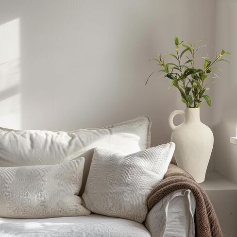 10" Matte Textured White Ceramic Vase, Including 2 Pcs 20 Inch Olive Branches for Vases, Decorative Centerpiece Jug Vase, White Ceramic Decor for Living Room Coffee Table Office in Saudi Arabia