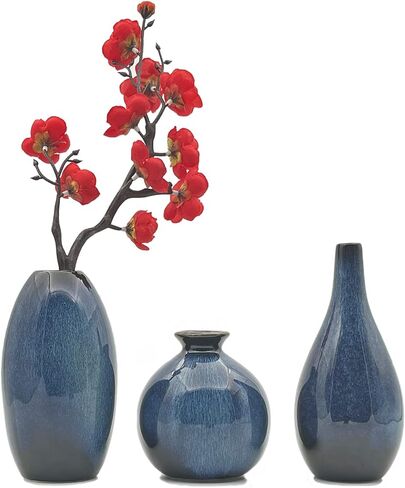 Ceramic Vase Set 3 Pcs Small Home Decor Vase, Modern Farmhouse Decoration, Living Room Kitchen Office Bookshelf Bedroom, Housewarming Gift (Starry Blue) in Saudi Arabia