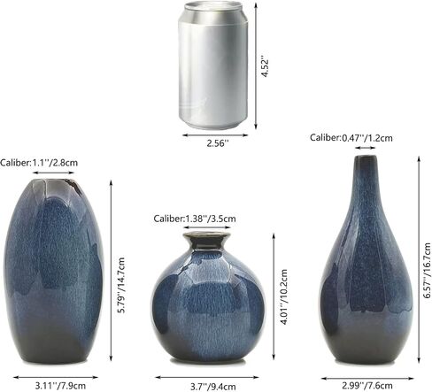 Ceramic Vase Set 3 Pcs Small Home Decor Vase, Modern Farmhouse Decoration, Living Room Kitchen Office Bookshelf Bedroom, Housewarming Gift (Starry Blue) in Saudi Arabia