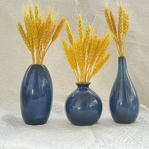 Ceramic Vase Set 3 Pcs Small Home Decor Vase, Modern Farmhouse Decoration, Living Room Kitchen Office Bookshelf Bedroom, Housewarming Gift (Starry Blue) in Saudi Arabia