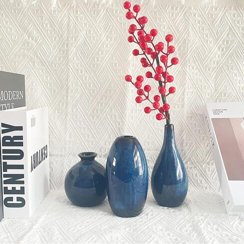 Ceramic Vase Set 3 Pcs Small Home Decor Vase, Modern Farmhouse Decoration, Living Room Kitchen Office Bookshelf Bedroom, Housewarming Gift (Starry Blue) in Saudi Arabia