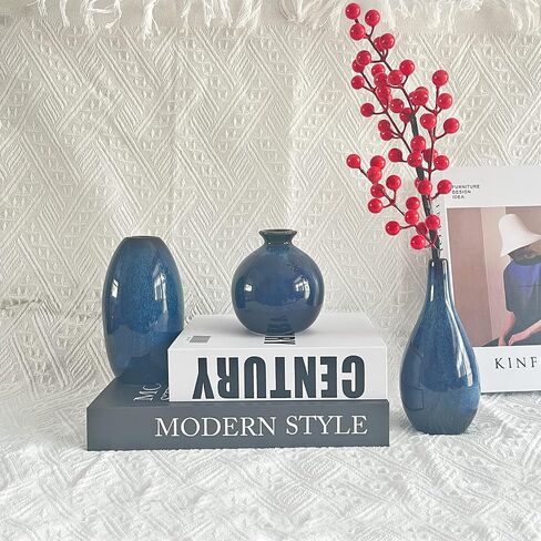 Ceramic Vase Set 3 Pcs Small Home Decor Vase, Modern Farmhouse Decoration, Living Room Kitchen Office Bookshelf Bedroom, Housewarming Gift (Starry Blue) in Saudi Arabia