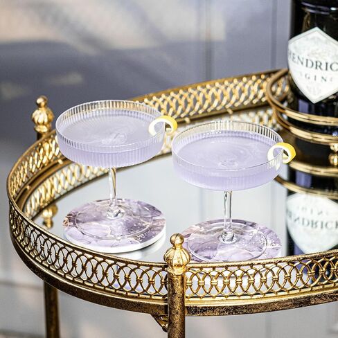 Vintage Art Deco Coupe Glasses | Set of 4 | 7 oz Classic Cocktail Glassware for Champagne, Martini, Manhattan, Cosmopolitan, Sidecar | Crystal Speakeasy Style Saucer Goblets with Stems in Saudi Arabia