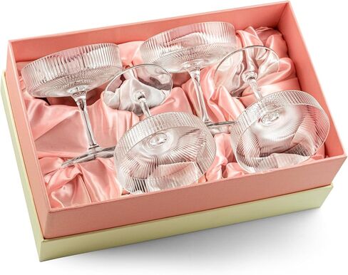 Vintage Art Deco Coupe Glasses | Set of 4 | 7 oz Classic Cocktail Glassware for Champagne, Martini, Manhattan, Cosmopolitan, Sidecar | Crystal Speakeasy Style Saucer Goblets with Stems in Saudi Arabia