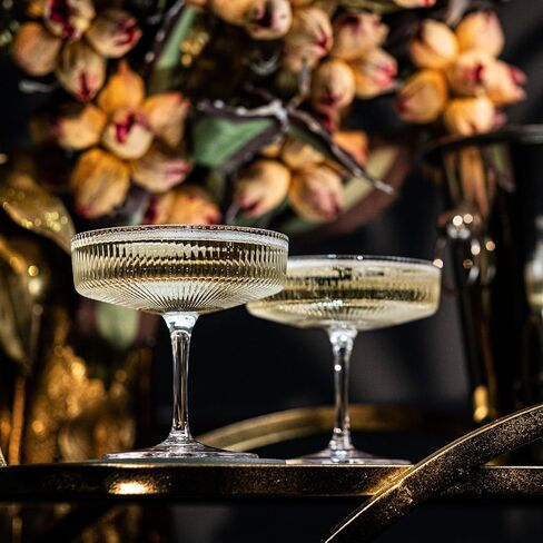 Vintage Art Deco Coupe Glasses | Set of 4 | 7 oz Classic Cocktail Glassware for Champagne, Martini, Manhattan, Cosmopolitan, Sidecar | Crystal Speakeasy Style Saucer Goblets with Stems in Saudi Arabia