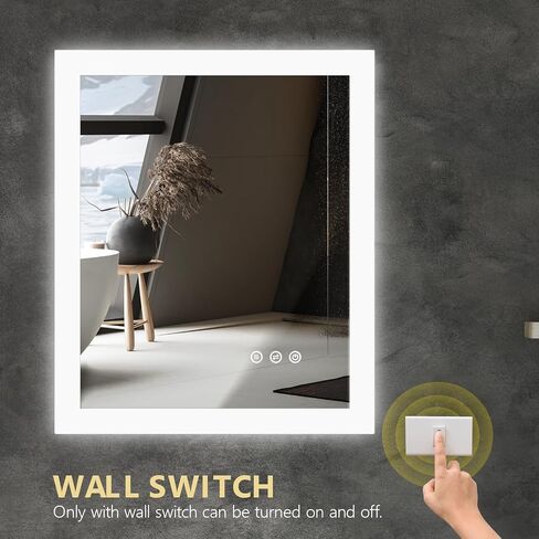 مرآة حمام مع أضواء LED، مرآة زينة للحمام مقاس 20 × 24 بوصة، مرآة زينة مضاءة للجدار، 3 ألوان قابلة للتعتيم، زر لمس، مقاومة للماء، مرآة مكياج مثبتة على الحائط مضادة للضباب in Saudi Arabia