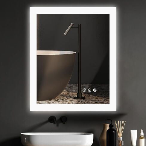 مرآة حمام مع أضواء LED، مرآة زينة للحمام مقاس 20 × 24 بوصة، مرآة زينة مضاءة للجدار، 3 ألوان قابلة للتعتيم، زر لمس، مقاومة للماء، مرآة مكياج مثبتة على الحائط مضادة للضباب in Saudi Arabia